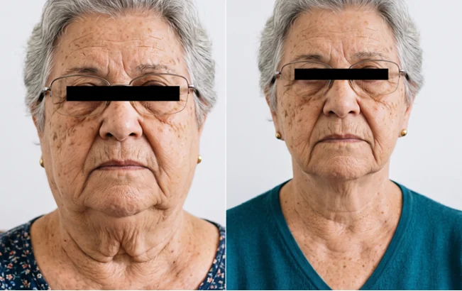 Antes e depois de lifting cervical, caso real