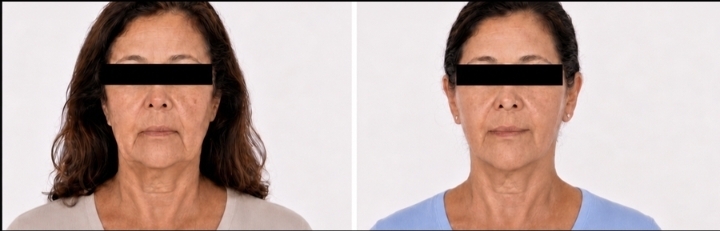 Antes e depois de lifting facial e cervical, caso real 1