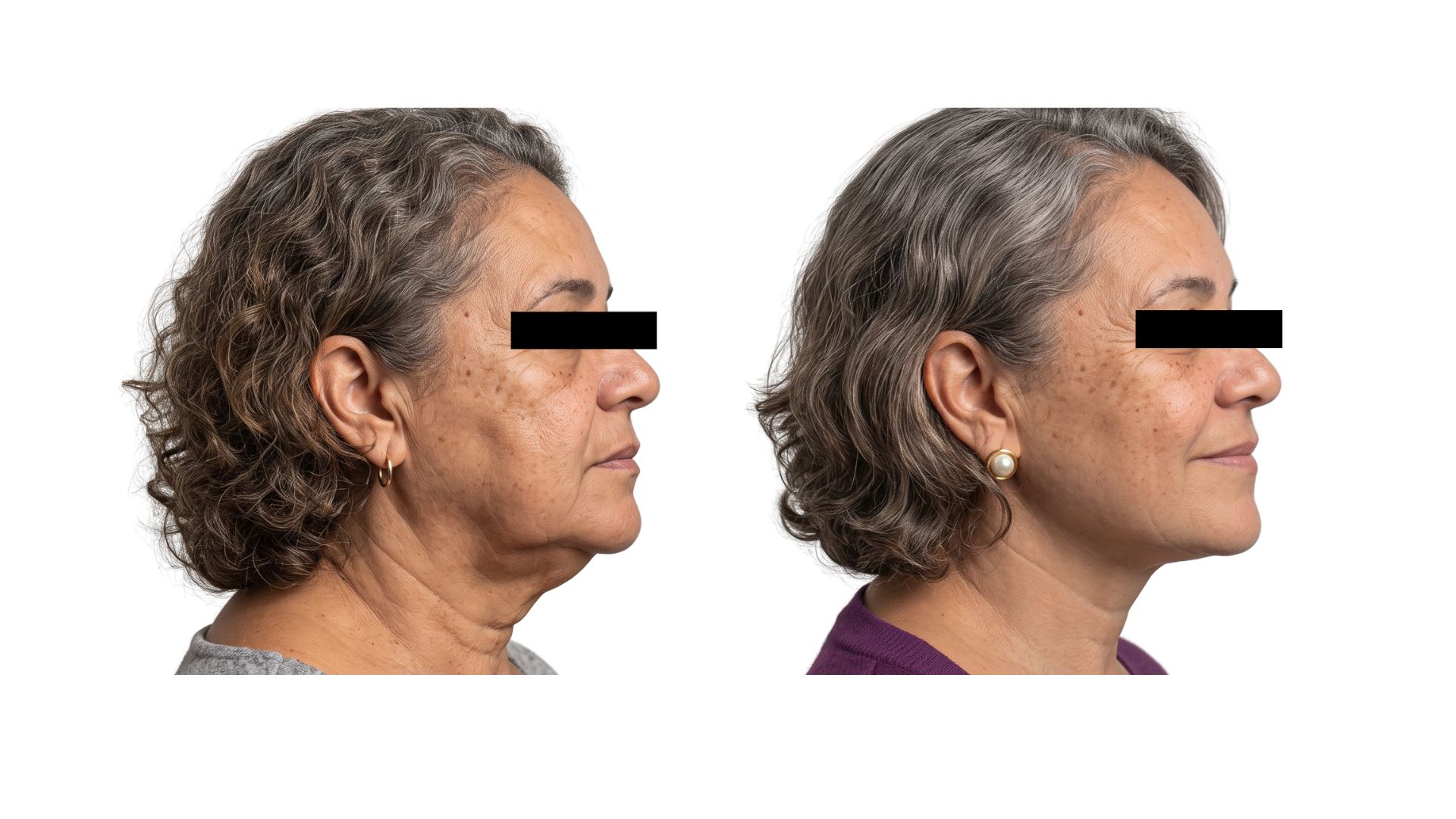 Antes e depois de lifting facial em perfil, caso real 4